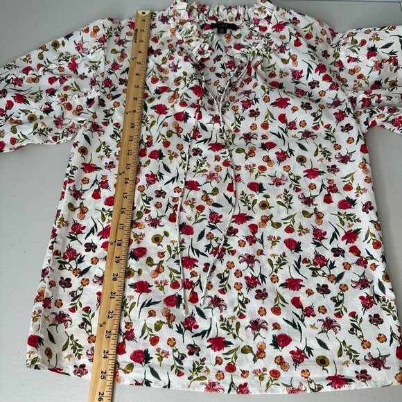 J Crew Scalloped Tie Neck Top XS Long Sleeve Vintage Floral Cottage - Picture 7 of 8